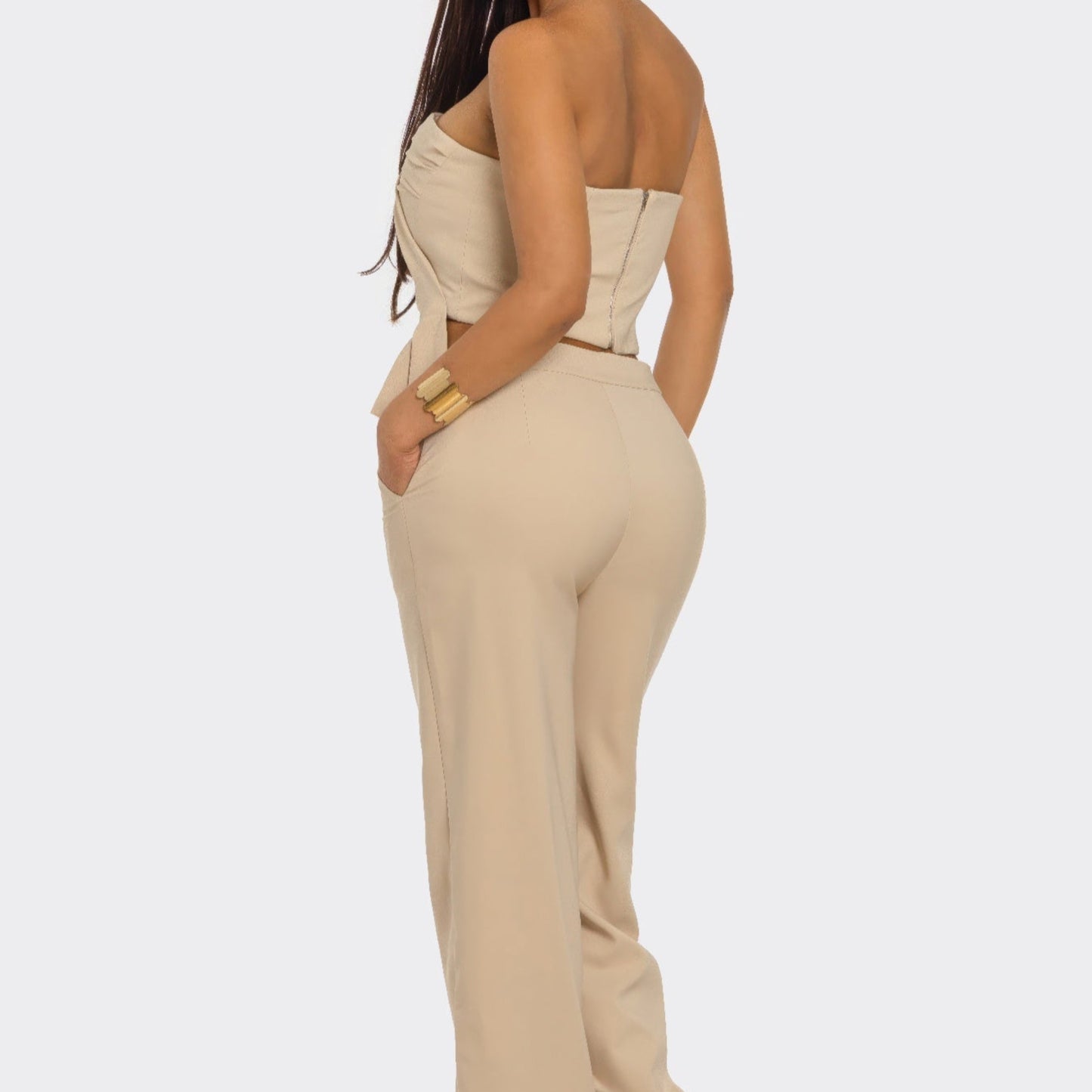 Sculpted Grace Two-Piece Set in Taupe - Back View