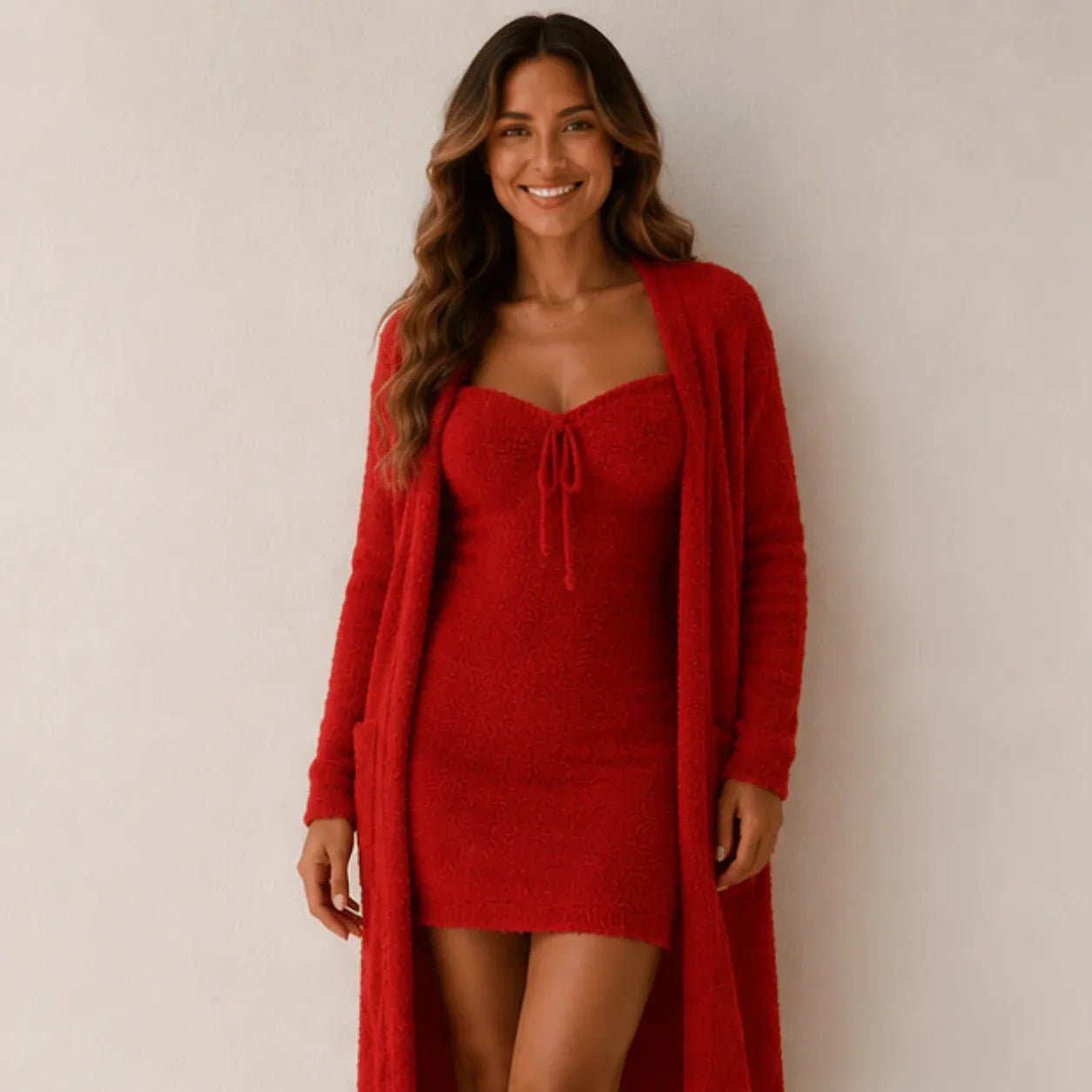 Cozy Plush Lounge Dress & Cardigan Set