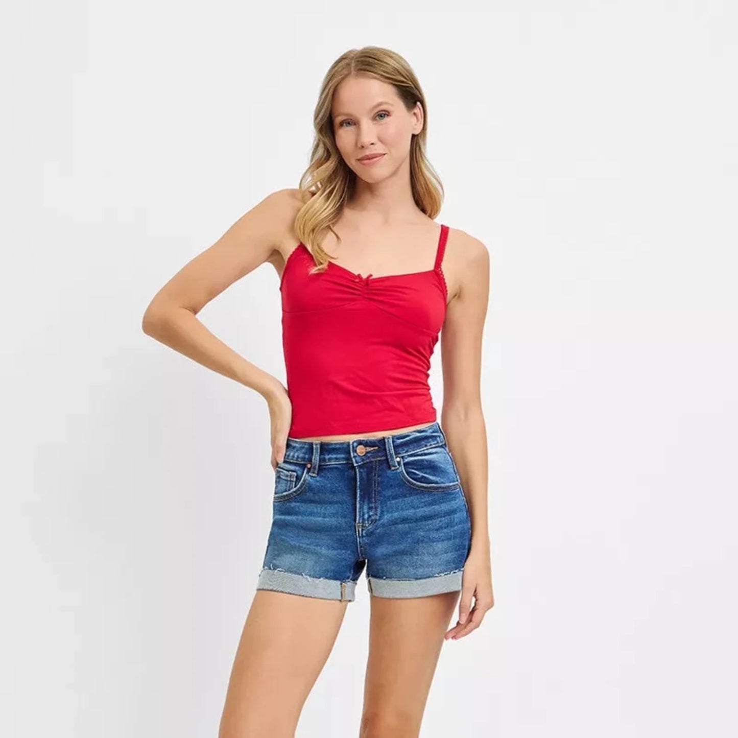 RISEN Low Rise Cuffed Denim Shorts-Trendsi - Solazura Boutique