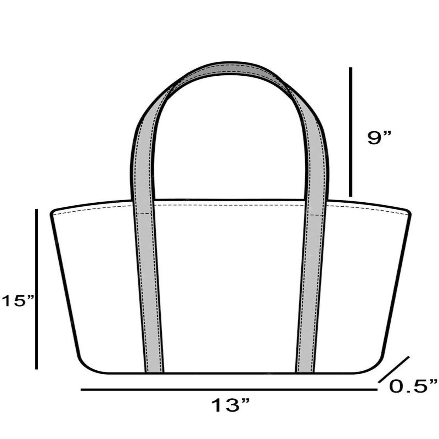 Size chart for the vinyl cafe tote bag showing height of 15 inches and length of 13 inches