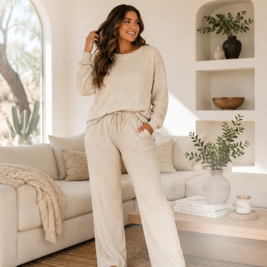 Women's boutique loungewear featuring cozy lounge sets and everyday essentials at Solazura Boutique