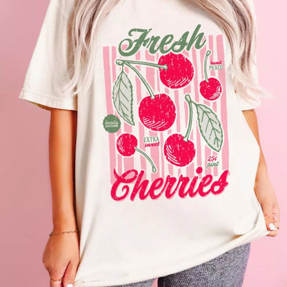 Fresh Cherries Graphic Oversized T-Shirt in White - Lifestyle View 1