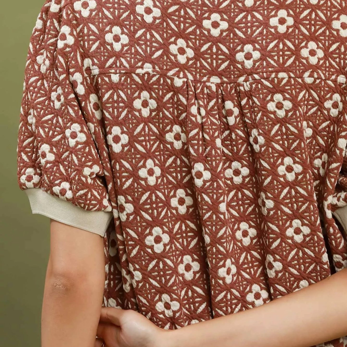 Chic late summer or early fall outfit styling with a rust floral mini dress from Solazura Boutique