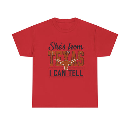 She's From Texas I Can Tell T-Shirt in Red - Front View
