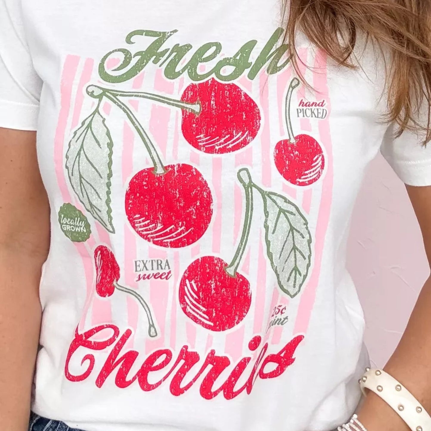 Fresh Cherries Graphic Oversized T-Shirt in White - Lifestyle View 3