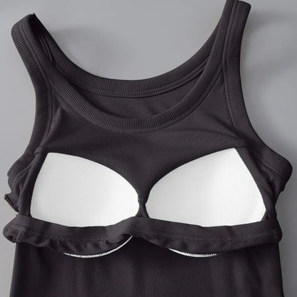 Round Neck Tank with Bra in Dark Gray - Detail View
