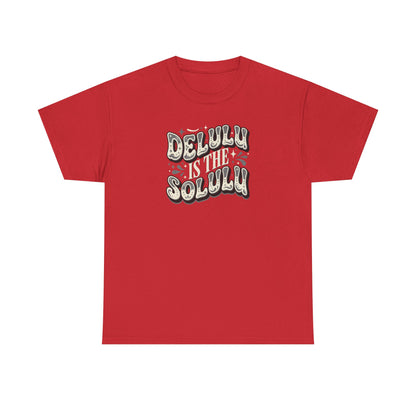 Delulu Is The Solulu Graphic Tee in Red - Front View
