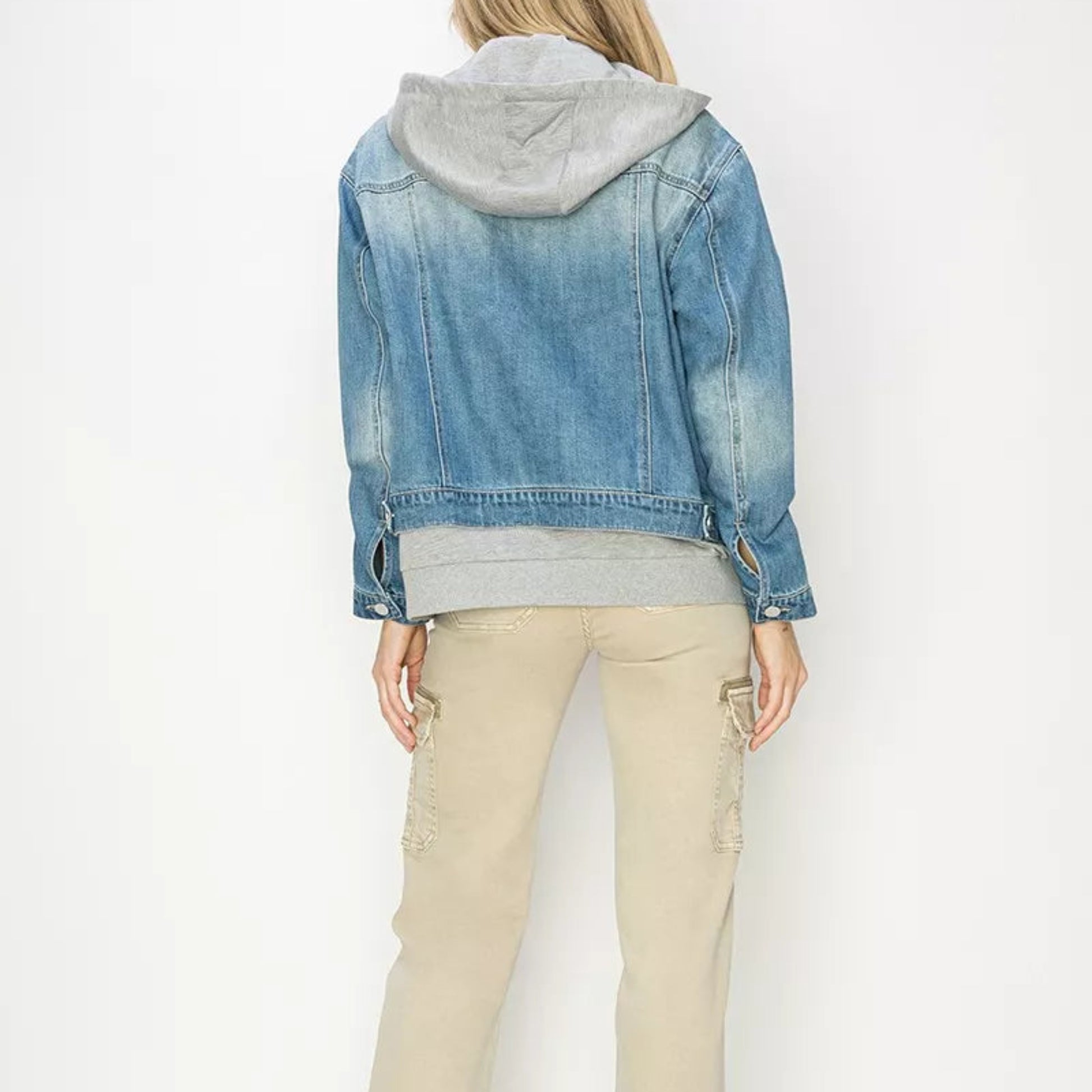 RISEN Oversized Hoodie Jacket in Medium Wash - Lifestyle View 2