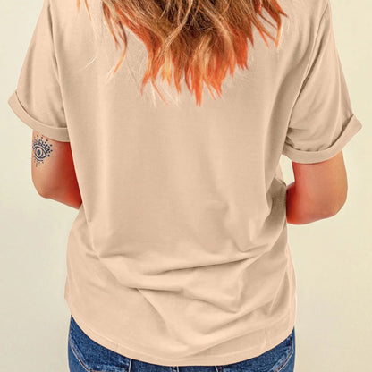 Cherry Graphic Round Neck Short Sleeve T-Shirt in Tan - Back View