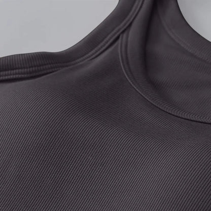 Round Neck Tank with Bra in Dark Gray - close up View