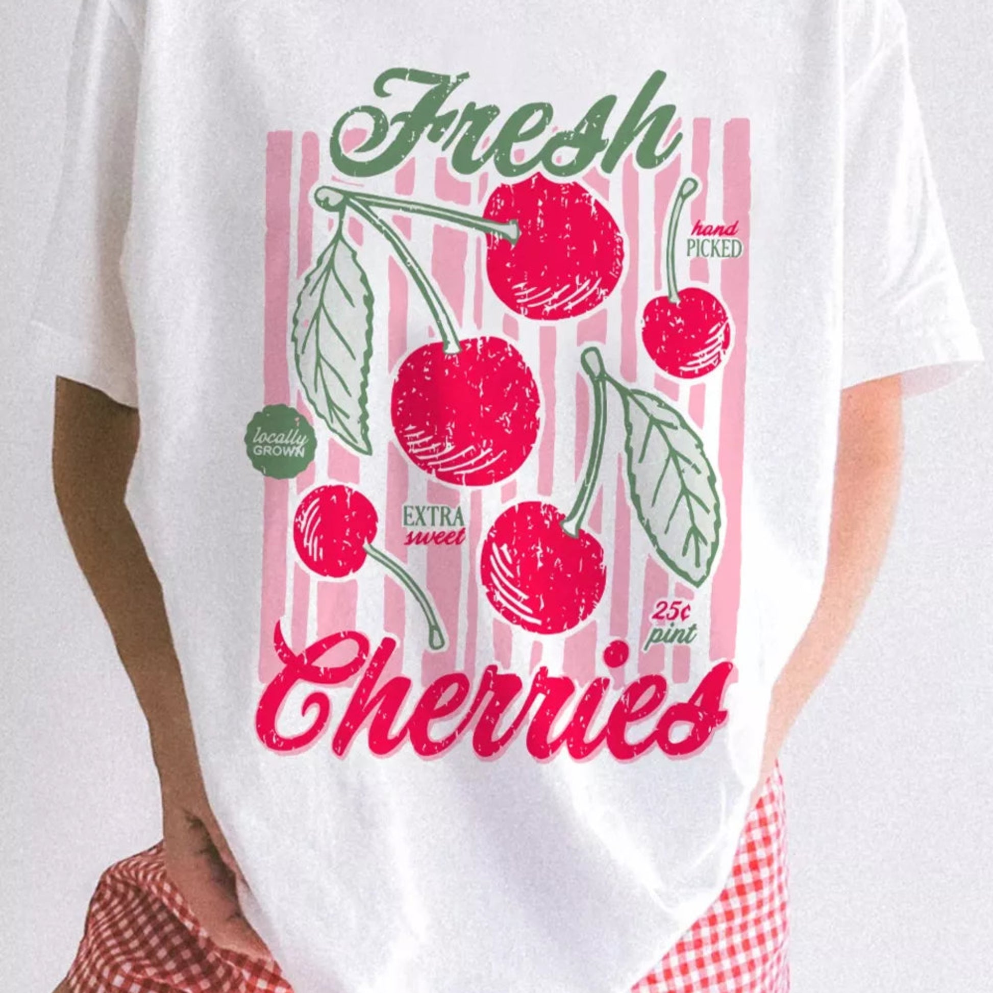 Fresh Cherries Graphic Oversized T-Shirt in White - Front View