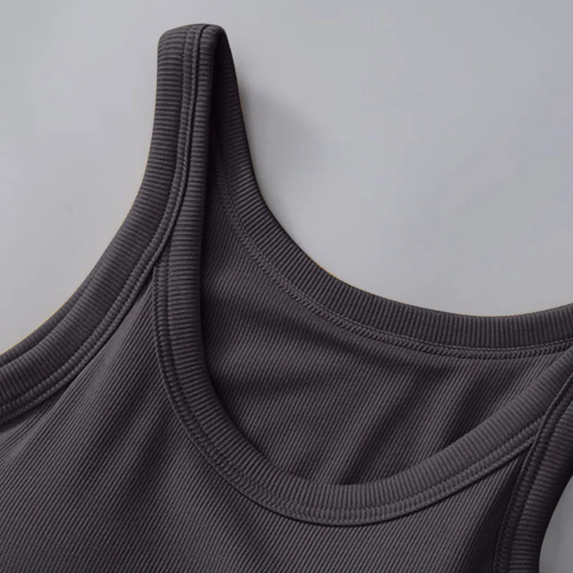 Round Neck Tank with Bra in Dark Gray -