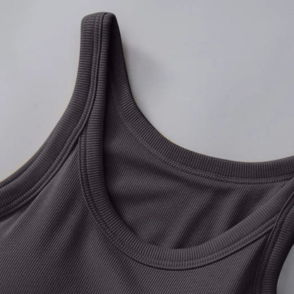 Round Neck Tank with Bra in Dark Gray -