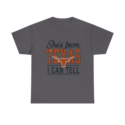 She's From Texas I Can Tell T-Shirt in Charcoal - Front View
