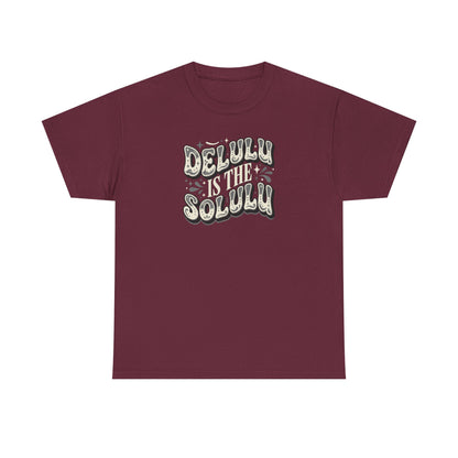 Delulu Is The Solulu Graphic Tee in Maroon - Front View
