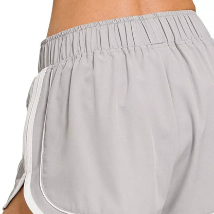Zenana Soft Woven Lined Dolphin Shorts in Light Grey - Side View