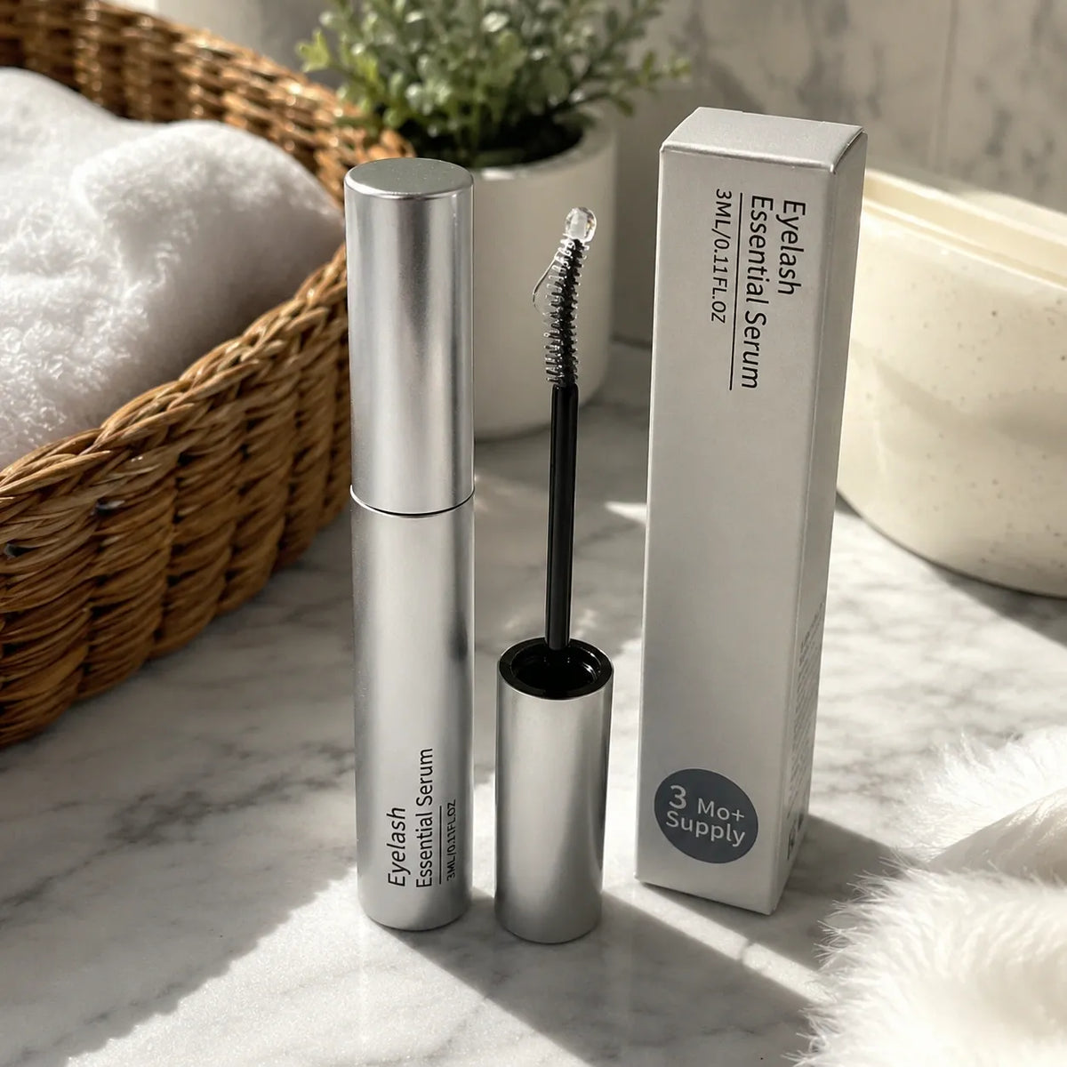 7-peptide eyelash serum with silver tube and 3-month supply packaging