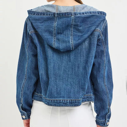 RISEN Hooded Denim Jacket in Medium Wash - Back View