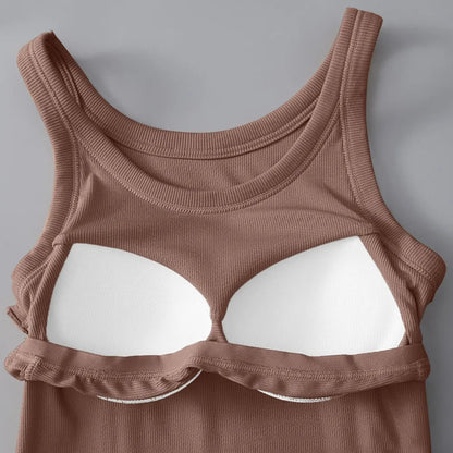 Round Neck Tank with Bra in Khaki - inSide View