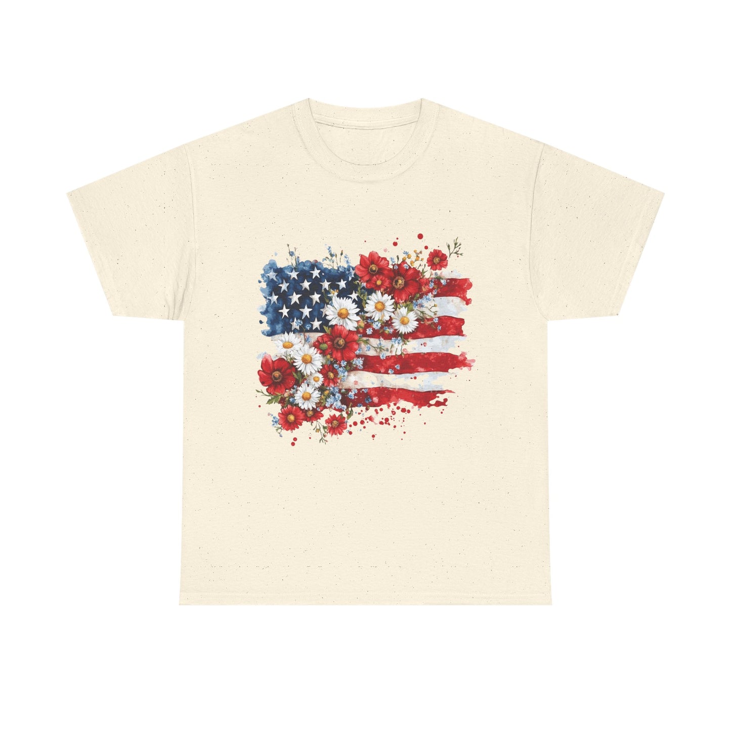 Floral Flag Patriotic T-Shirt in Natural - Front View
