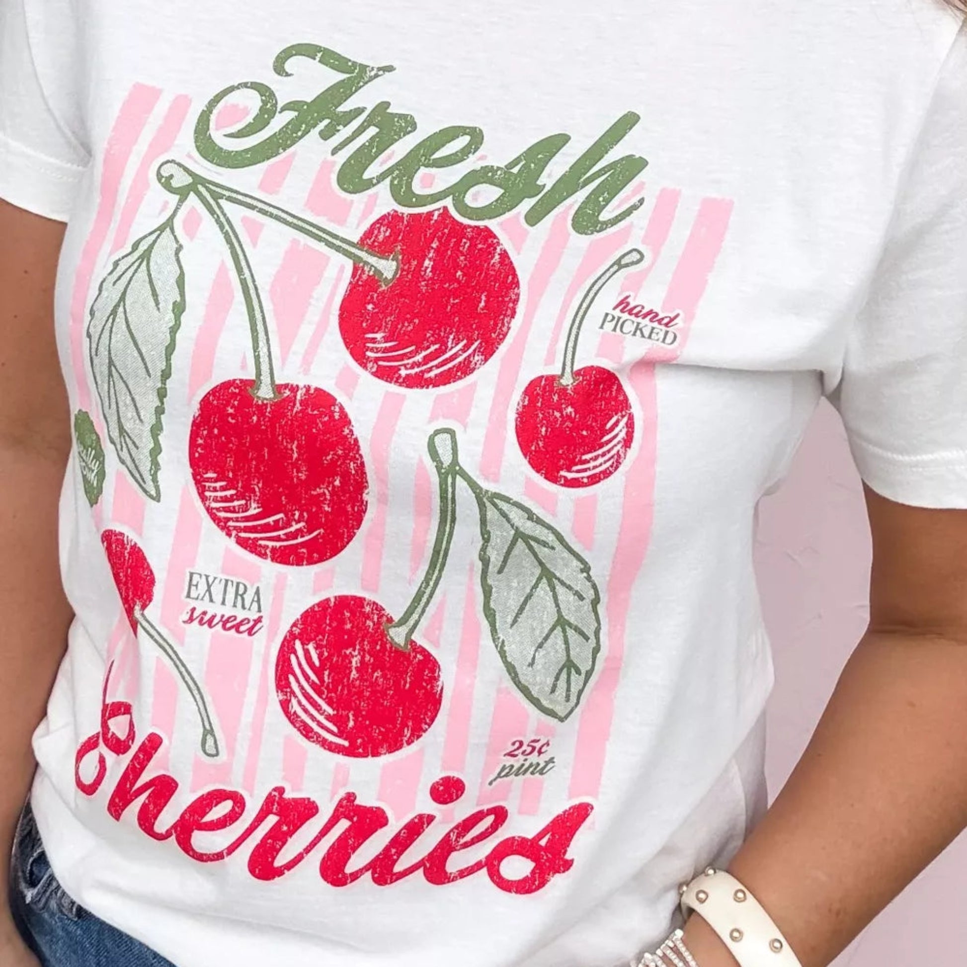 Fresh Cherries Graphic Oversized T-Shirt in White - Lifestyle View 4