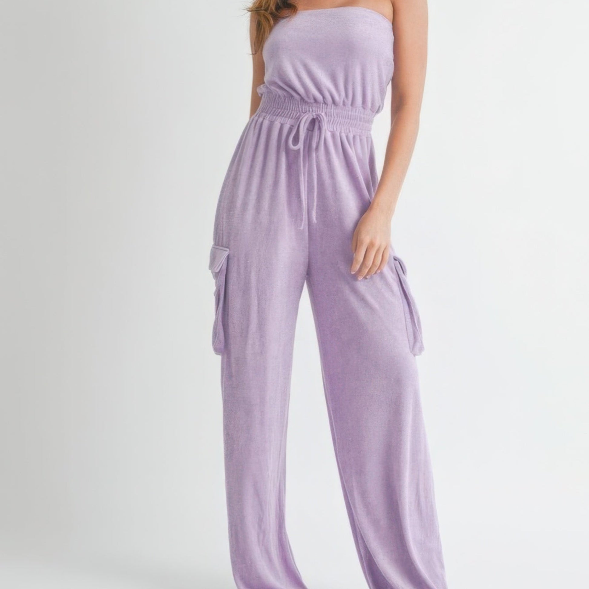 Tube Top Jumpsuit Romper in Lavender - Front View Tube