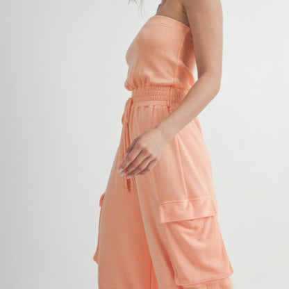 Tube Top Jumpsuit Romper in Peach - lifestyle view 3