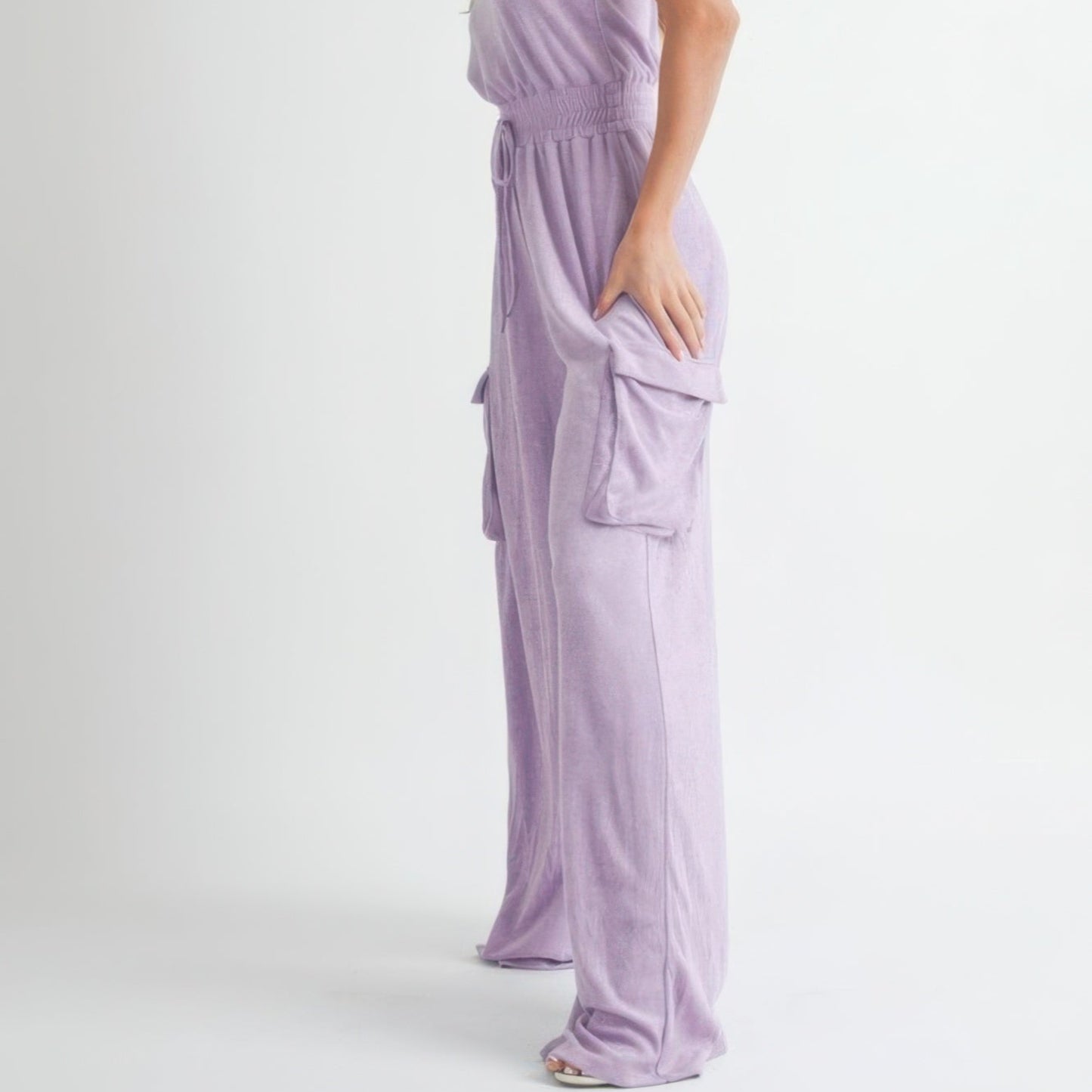 Tube Top Jumpsuit Romper in Lavender - Side View 