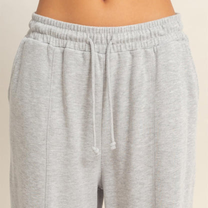 Acid Wash French Terry Wide-Leg Pants in Heather Grey - detail View