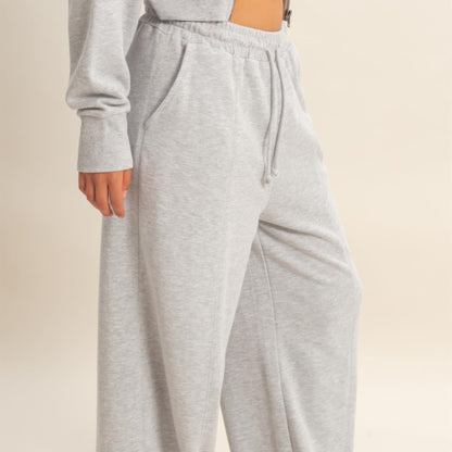Acid Wash French Terry Wide-Leg Pants in Heather Grey - side View