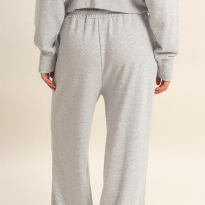 Acid Wash French Terry Wide-Leg Pants in Heather Grey - back View