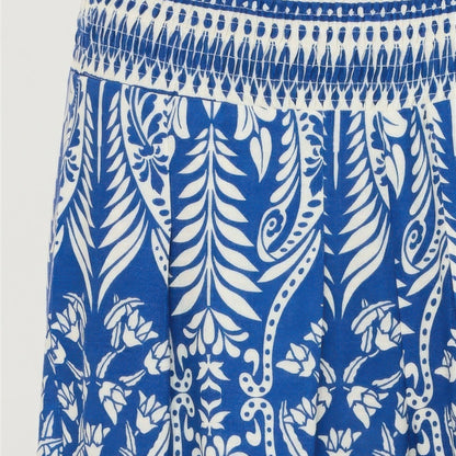 Smocked Waist Floral Pants in Blue - Detail View