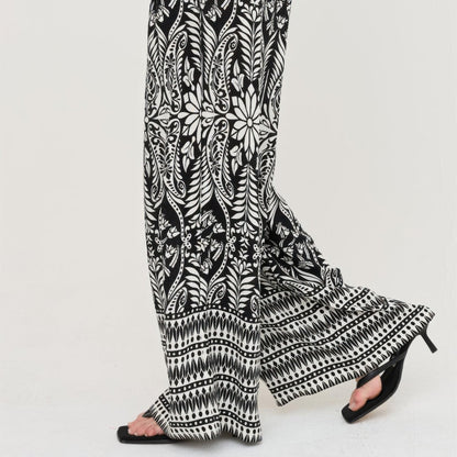 Smocked Waist Floral Pants in Black