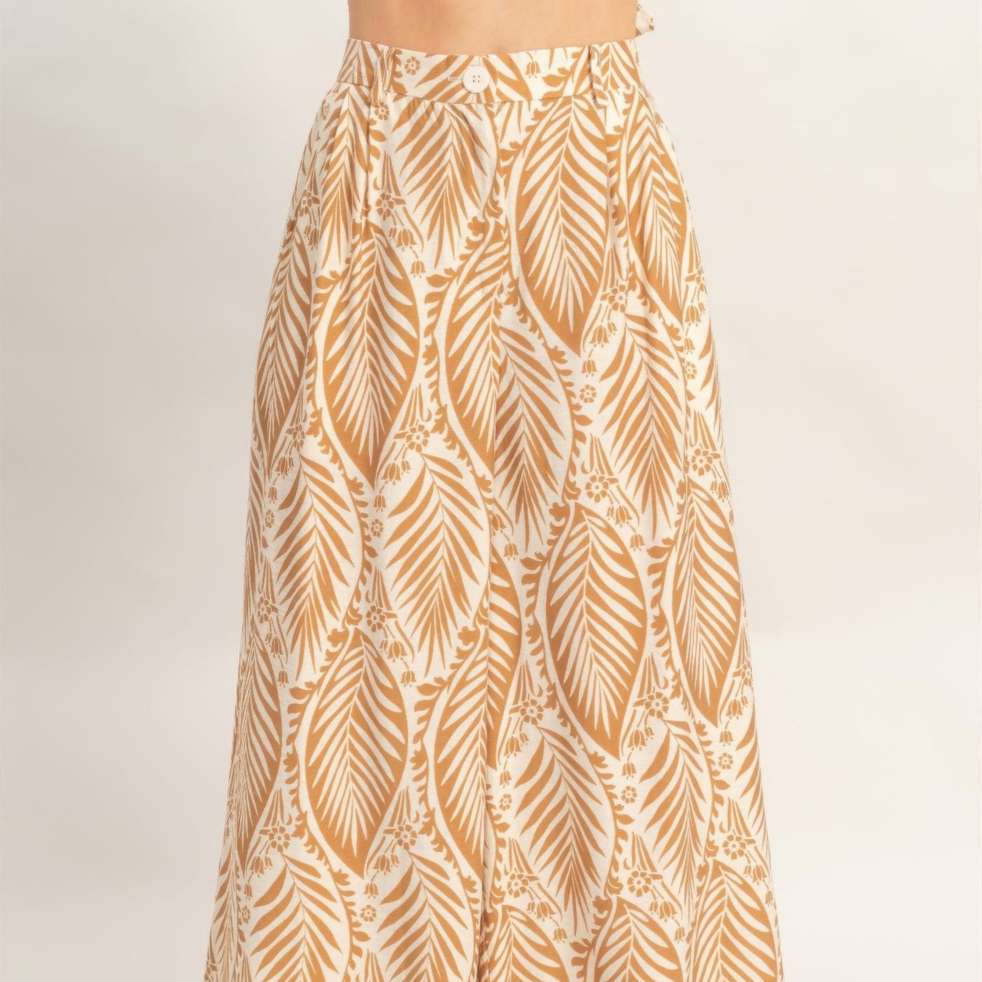 Strapless Pleated Top & Print Pants Set light brown pants view