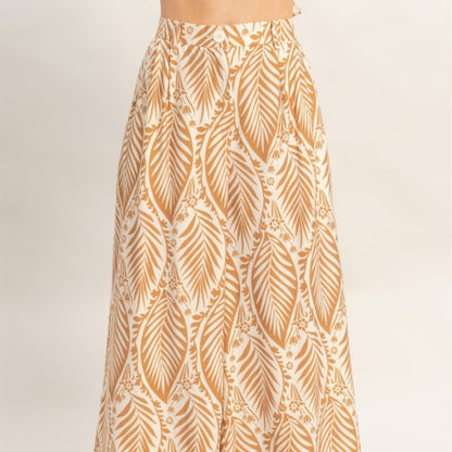 Strapless Pleated Top & Print Pants Set light brown pants view