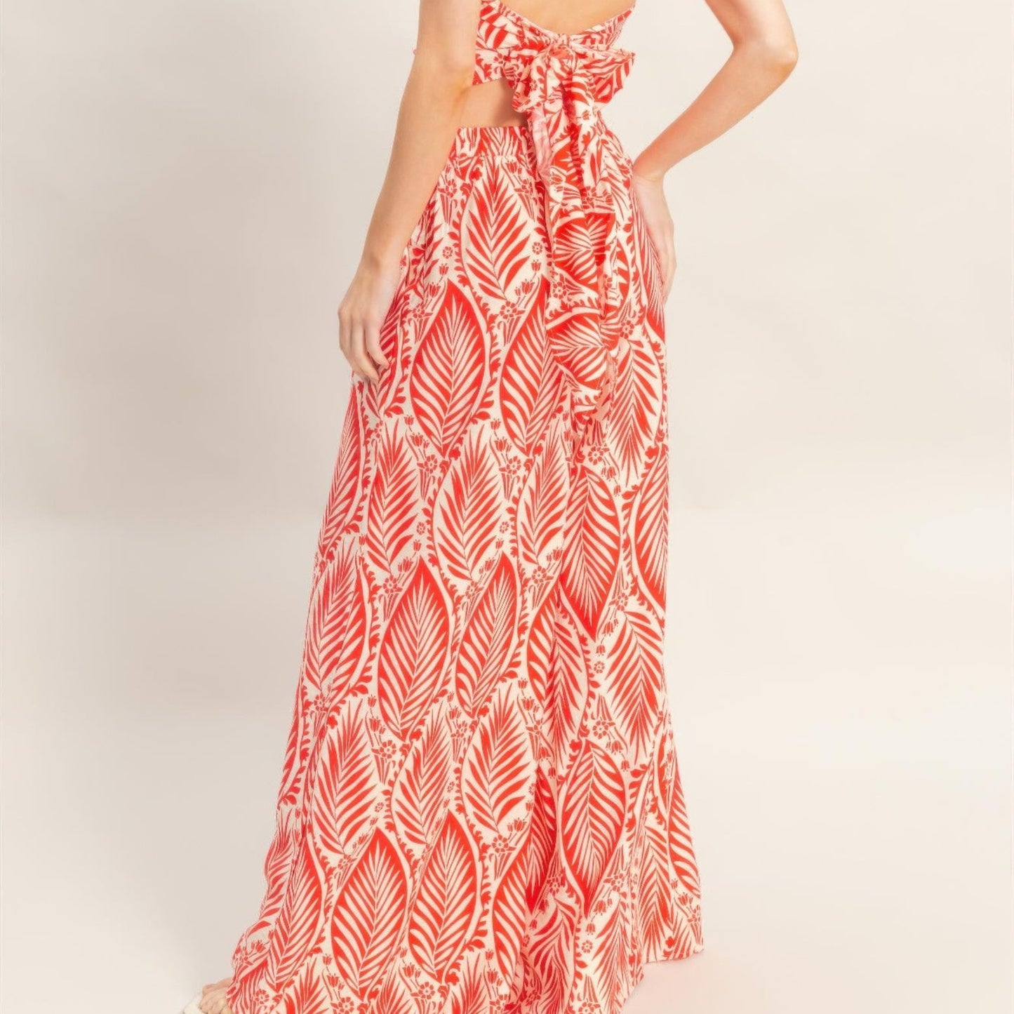 Strapless Pleated Top & Print Pants Set red side