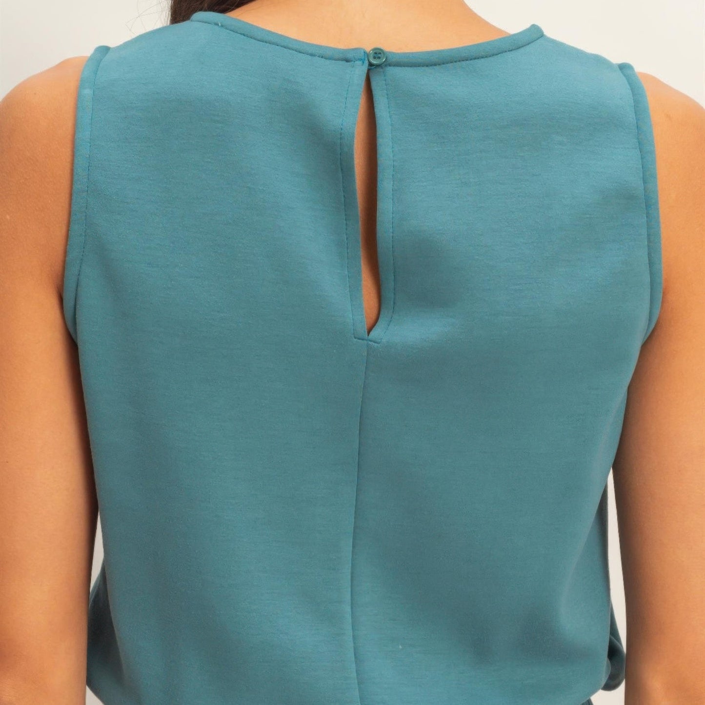 Drawstring Waist Sleeveless Romper in Dark Teal - Back View