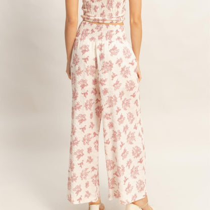  Smocked Tube Top and Wide-Leg Pants Set in Burgundy - Back View Image 