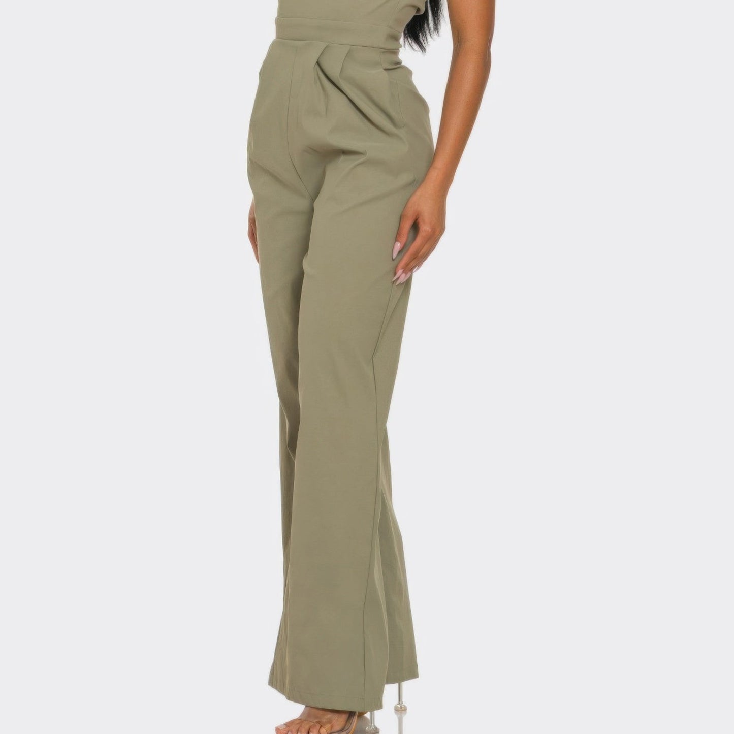 Chic Poise One-Shoulder Jumpsuit in Khaki - Side View