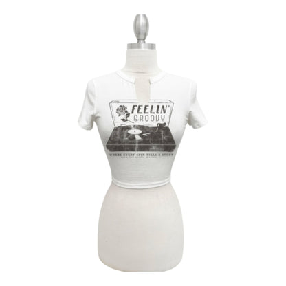 Vintage Groove Graphic Crop Tee in Ivory - Side View