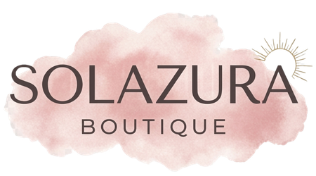 Logo of Solazura Boutique with a pink watercolor background