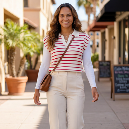 women wearing ruby red zenana sweater vest
