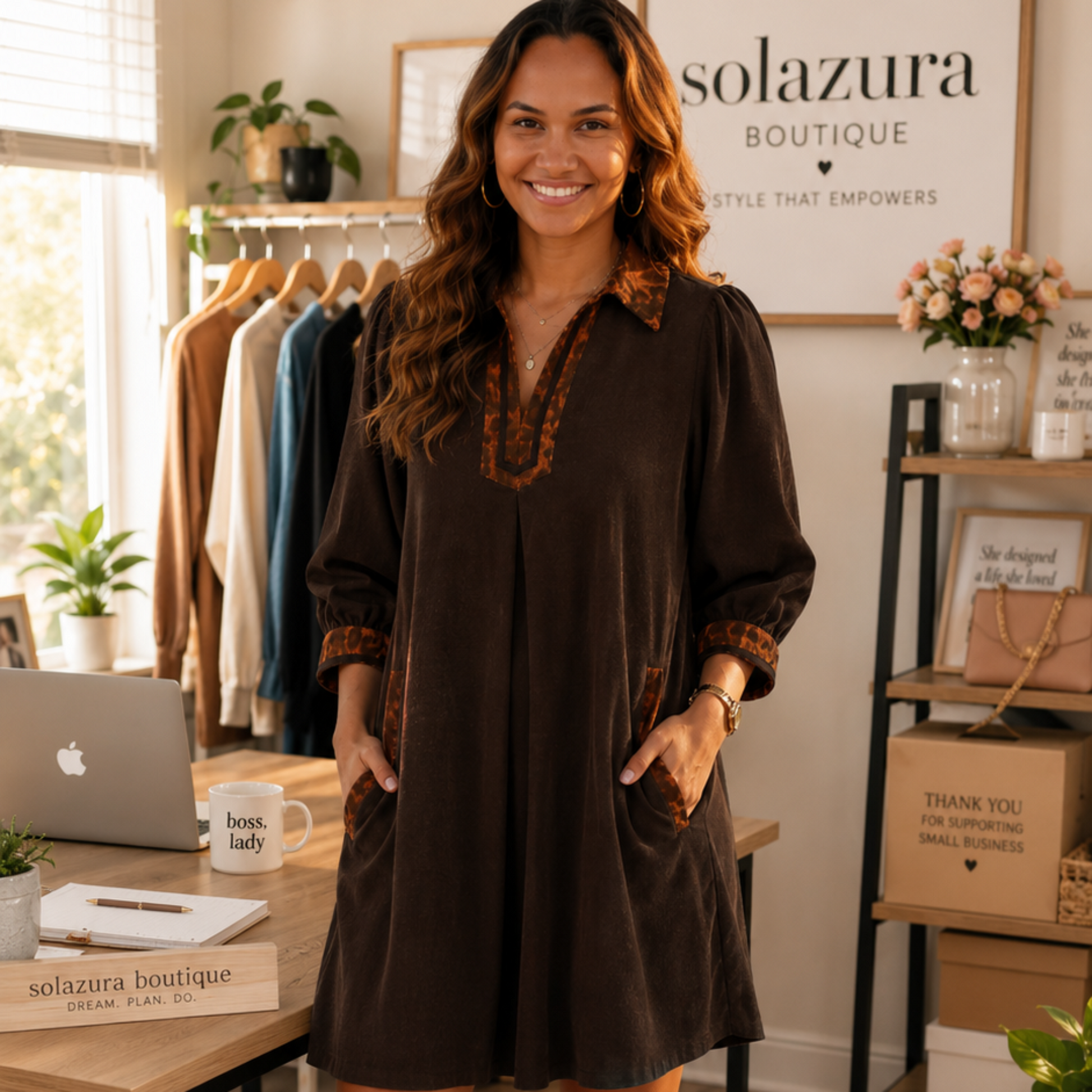 Umgee V-Neck Shift Dress Women's Casual Dress from Solazura Boutique