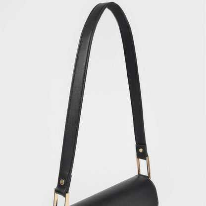 Faux Leather Shoulder Bag black strap side view