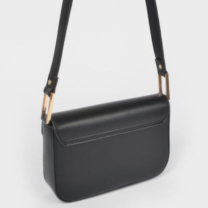 Faux Leather Shoulder Bag black back view