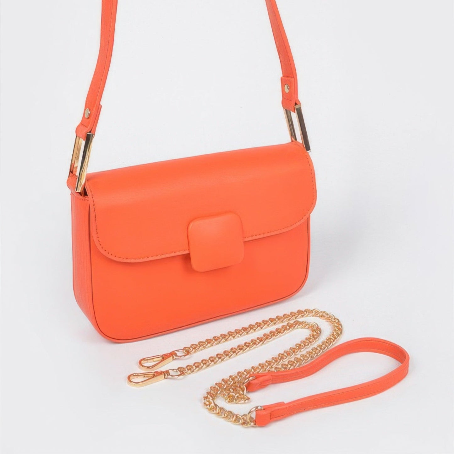 Faux Leather Shoulder Bag red front view