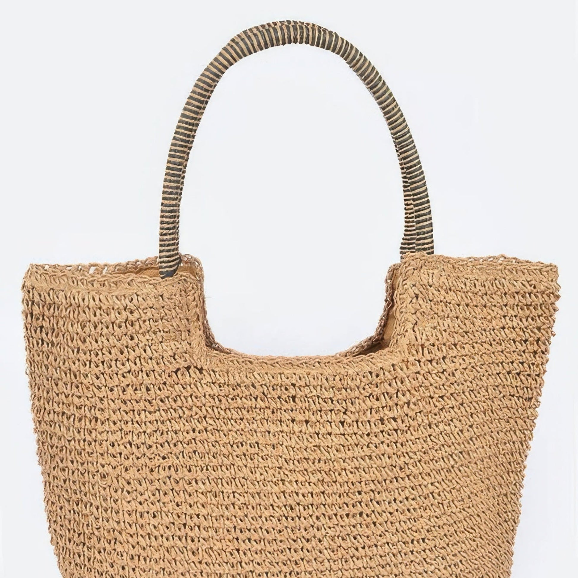 Faux Straw Tote Bag in Khaki - Front View