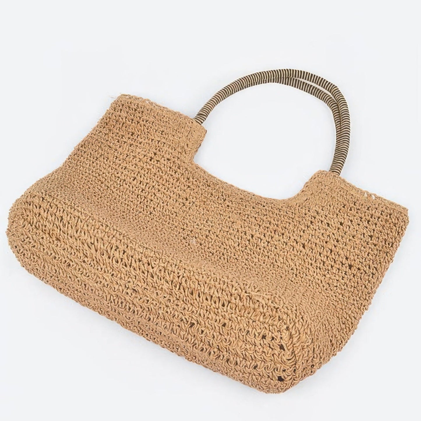 Faux Straw Tote Bag in Khaki - Detail View