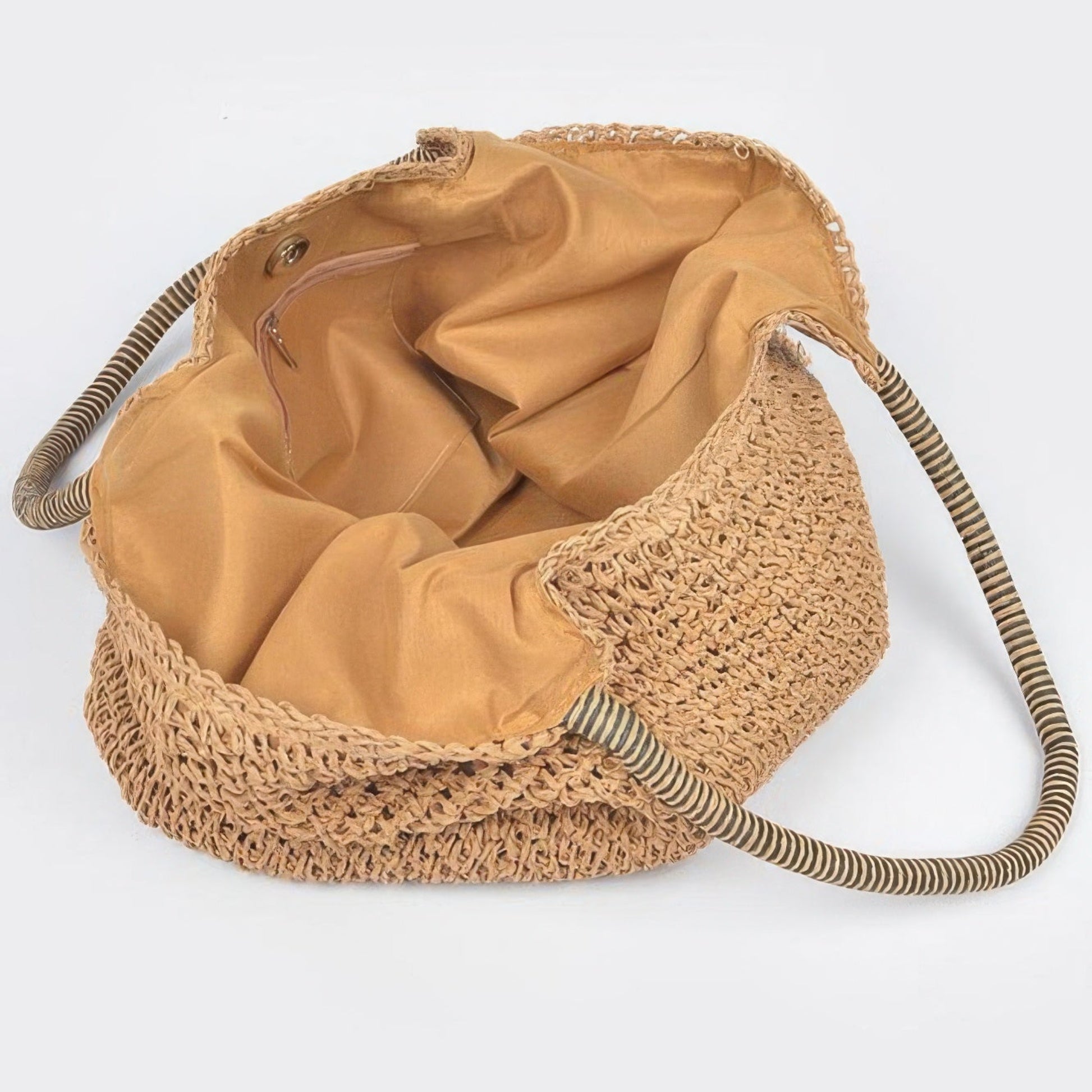 Faux Straw Tote Bag in Khaki - Interior View