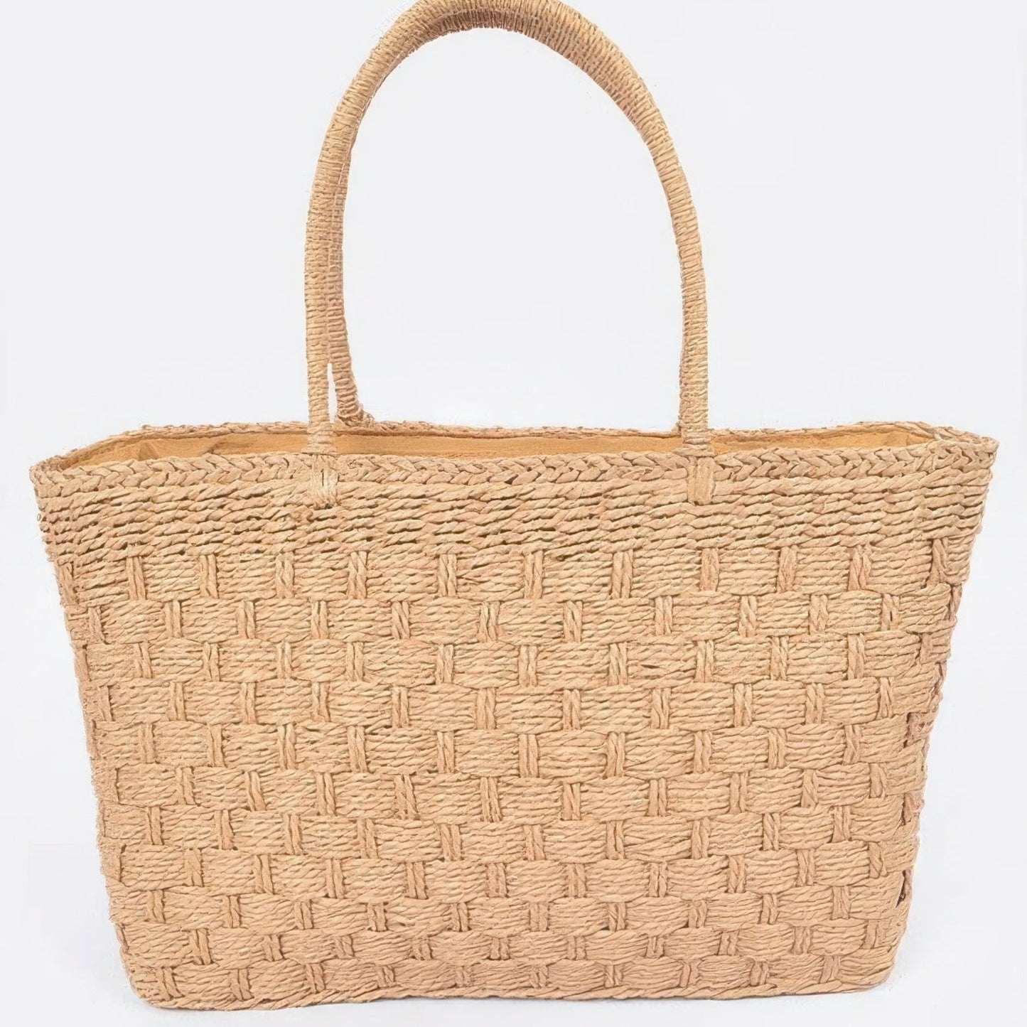 Straw Medium Tote Bag in Khaki - Front View